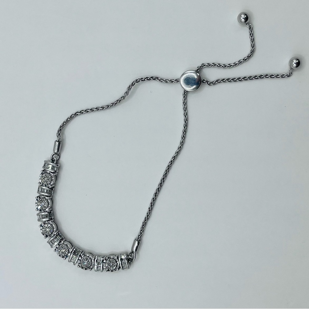 0.50 CT Natural Diamond Bolo Bracelet 925 Sterling Silver Adjustable - Picture 4 of 6